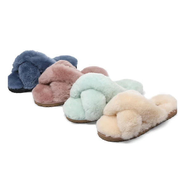 CROSS STRAP AUSTRALIAN WOOL SLIPPERS 0075