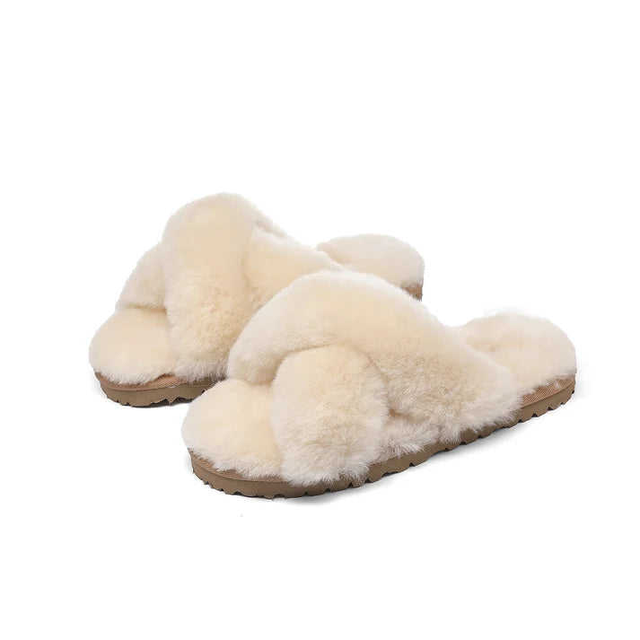 CROSS STRAP AUSTRALIAN WOOL SLIPPERS 0075