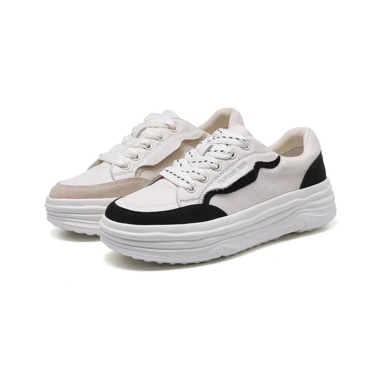 LEATHER PATCHWORK THICK SOLED SNEAKERS 4225