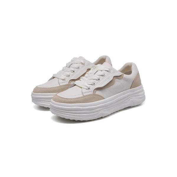 LEATHER PATCHWORK THICK SOLED SNEAKERS 4225